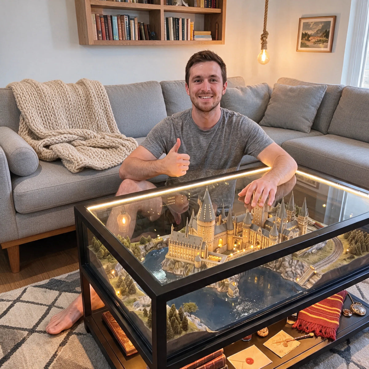 🏰 Fantasy Castle LED Coffee Table – A Magical Scene Under Glass