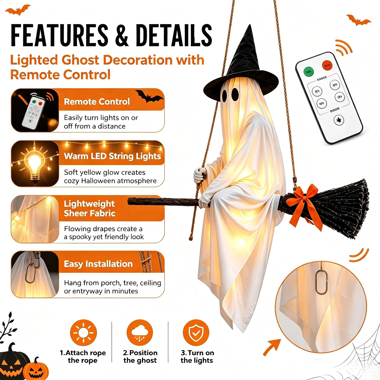 👻 5FT Glowing Ghost Halloween Decoration